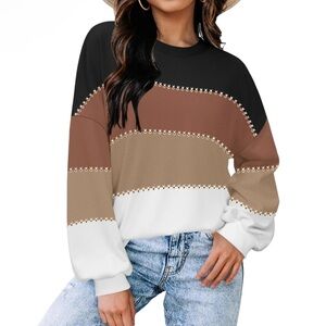 Zeagoo Women's Striped Sweatshirt - Black, Brown, White
